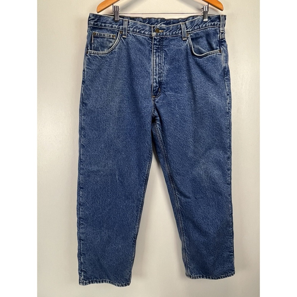 Carhartt Fleece Lined Jeans Sz 40 x 30 Mens Blue Relaxed Fit Warm